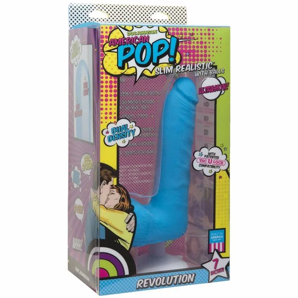 American Pop Revolution Ultraskyn 7 inch Dong w/Balls & Suction Cup - Blue — image 4 of 4
