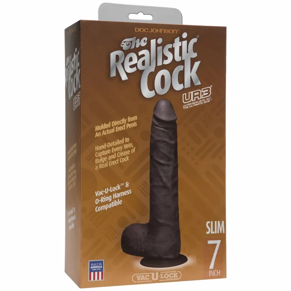 Realistic Cock Ultraskyn UR3 7 inch Slim with Balls Black — image 10 of 11