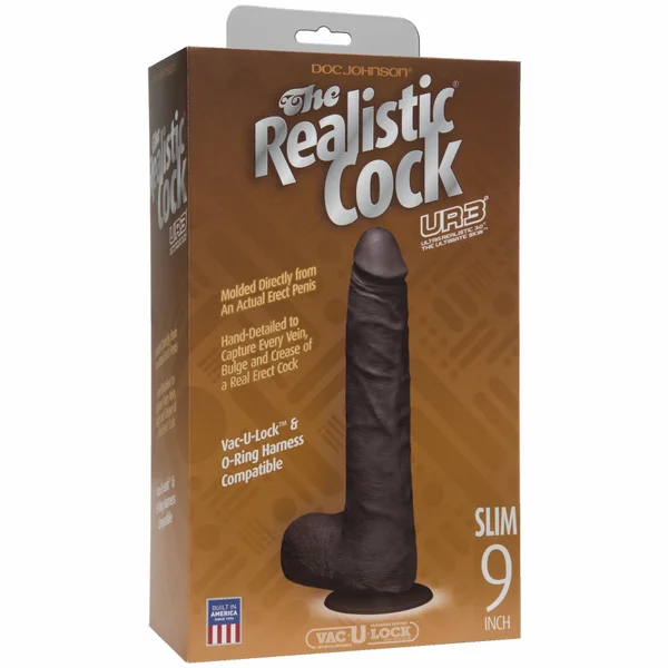 Realistic Cock Ultraskyn UR3 9 inch Slim with Balls Black — image 10 of 11