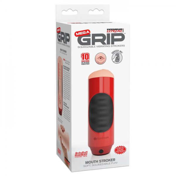 Mega Grip Squeezable Vibrating Mouth Stroker