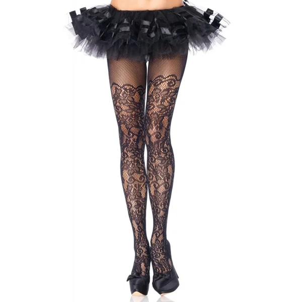 Floral Vine Net Pantyhose Plus Size Black — image 2 of 2