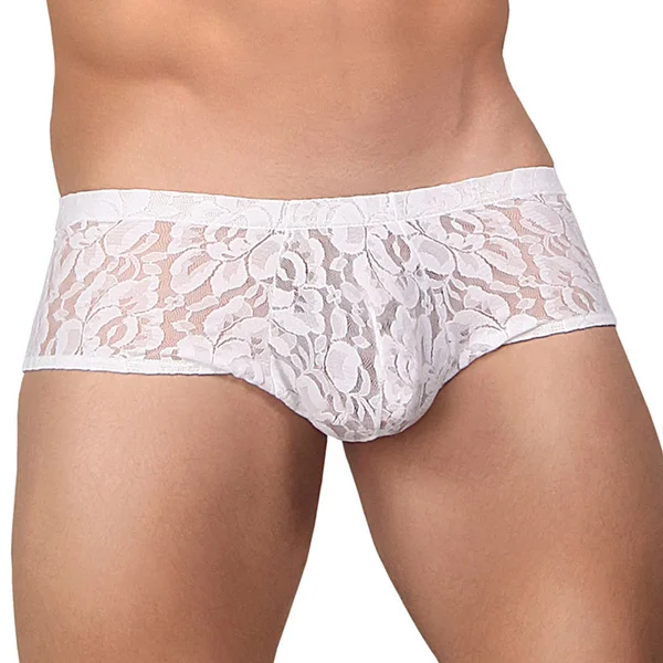 Male Power Stretch Lace Mini Short White Med — image 2 of 2