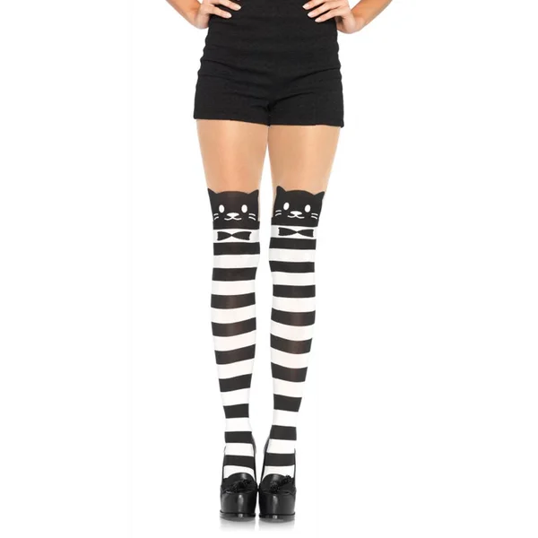Fancy Cat Striped Pantyhose O/S Black/White — image 3 of 3