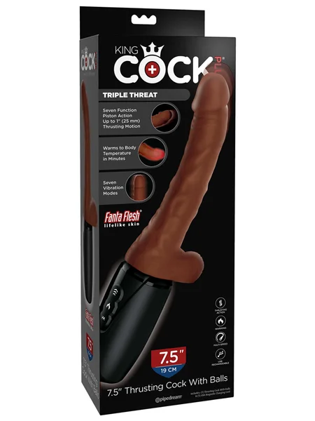 King Cock Plus 7.5 In. Thrusting Cock With Balls Dildo Brown — image 2 of 9