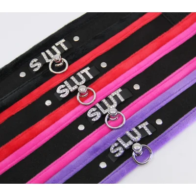 COL016C Diamante Word Collar Slut