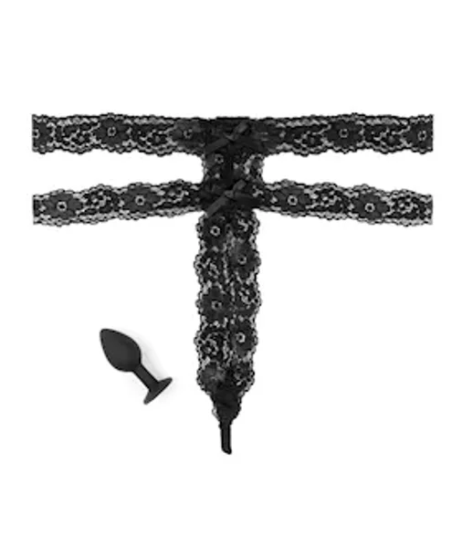 Gem Butt Plug Crotchless Panties - Black - Xl — image 7 of 10