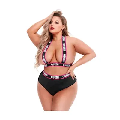 Queen Bee Logo Strap Bra And Panty Set Os xl
