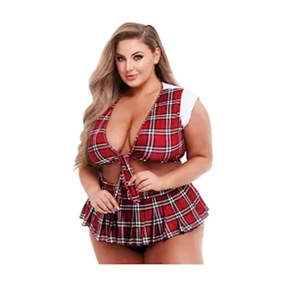 Schoolgirl Plaid Crop Top And Skirt Set Os xl