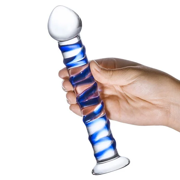 Glas 7.5in Blue Spiral Glass Dildo
