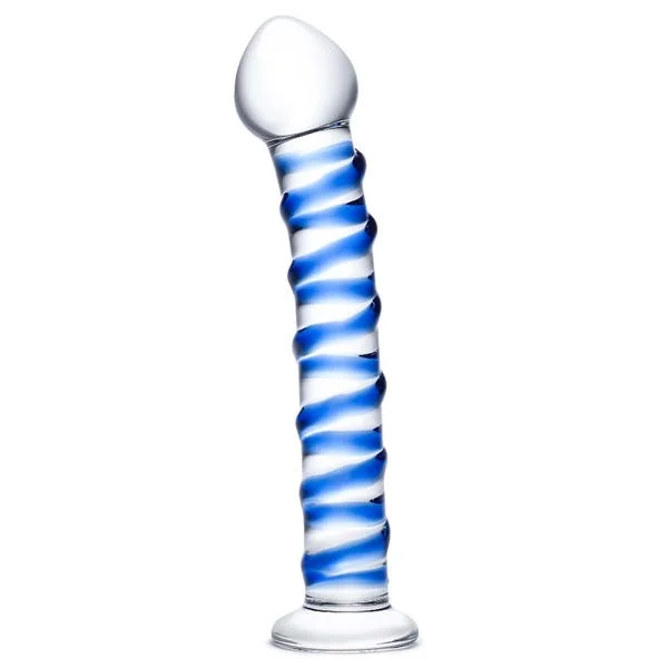 Glas 7.5in Blue Spiral Glass Dildo