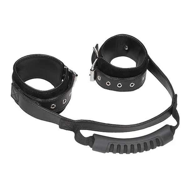 Ouch Black & White Bonded Leather Wrist Cuffs with Adjustable Straps — image 4 of 6