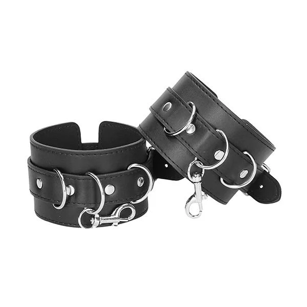 Ouch Black & White Leather Hogtie Wrist + Ankle Cuffs — image 7 of 10
