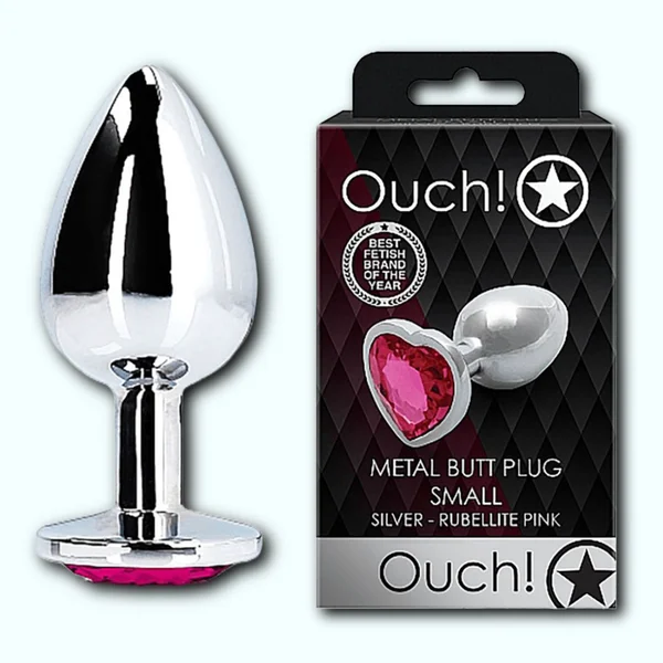 Shots Ouch! Heart Gem Butt Plug Small - Silver/Rubellite Pink — image 7 of 11