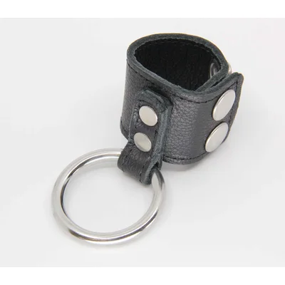RIN005 Cock Ring w Leather Adjustable Quick Release Ball Stretcher