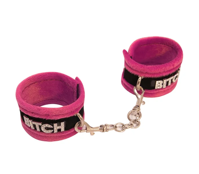 HAN016D Fluffy Diamanté Bitch Wrist Restraints — image 3 of 4
