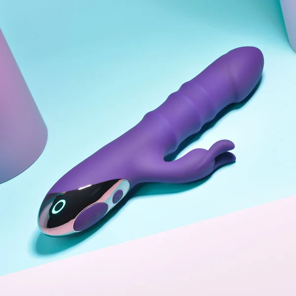 Playboy Hop To It Rechargeable Thrusting Silicone Dual Stimulation Vibrator Acai — image 4 of 9