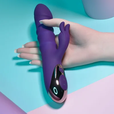 Playboy Hop To It Rechargeable Thrusting Silicone Dual Stimulation Vibrator Acai