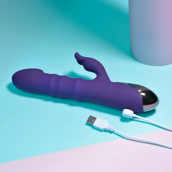 Playboy Hop To It Rechargeable Thrusting Silicone Dual Stimulation Vibrator Acai — image 9 of 9