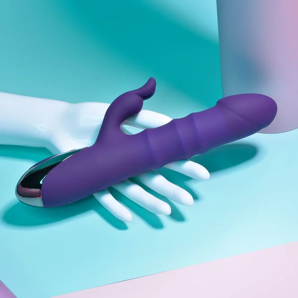Playboy Hop To It Rechargeable Thrusting Silicone Dual Stimulation Vibrator Acai — image 7 of 9