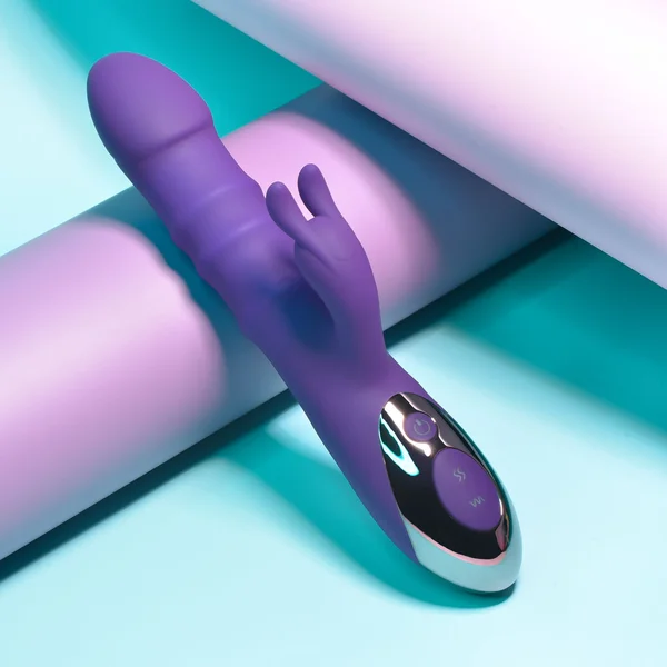 Playboy Hop To It Rechargeable Thrusting Silicone Dual Stimulation Vibrator Acai — image 2 of 9