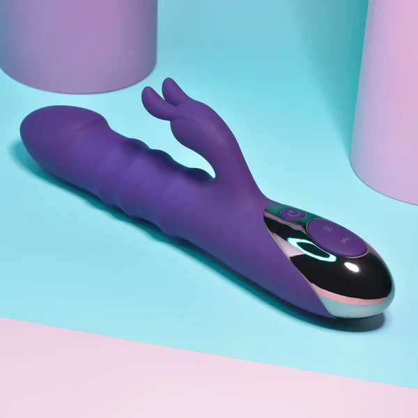 Playboy Hop To It Rechargeable Thrusting Silicone Dual Stimulation Vibrator Acai — image 3 of 9