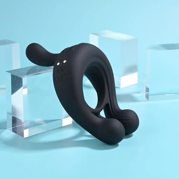 Playboy Triple Play Rechargeable Remote Controlled Vibrating Silicone Cockring w/ Stimulator Black — image 4 of 8