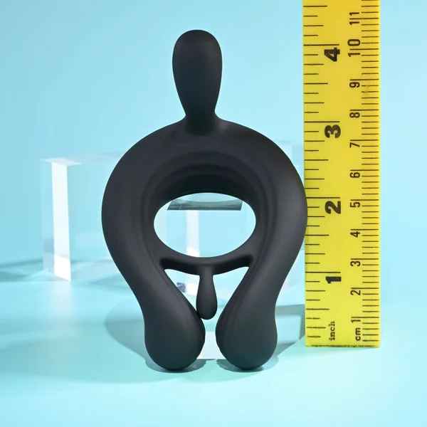 Playboy Triple Play Rechargeable Remote Controlled Vibrating Silicone Cockring w/ Stimulator Black — image 7 of 8