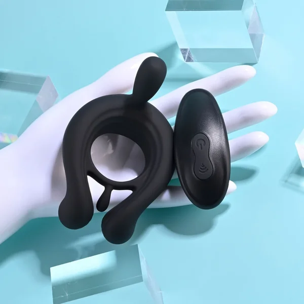 Playboy Triple Play Rechargeable Remote Controlled Vibrating Silicone Cockring w/ Stimulator Black — image 6 of 8