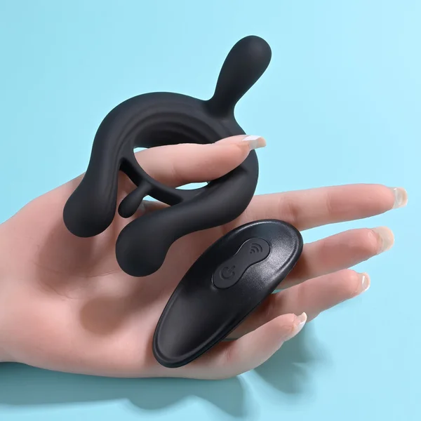 Playboy Triple Play Rechargeable Remote Controlled Vibrating Silicone Cockring w/ Stimulator Black — image 5 of 8