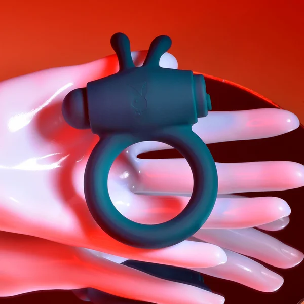 Playboy Bunny Buzzer Rechargeable Vibrating Silicone Cockring With Stimulator Deep Teal