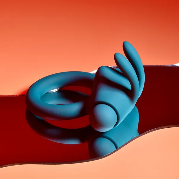 Playboy Bunny Buzzer Rechargeable Vibrating Silicone Cockring With Stimulator Deep Teal