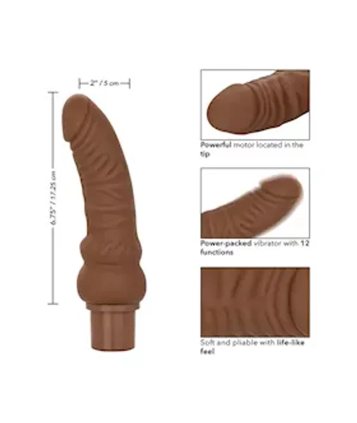 Rechargeable Power Stud Curvy Vibrating Dildo - Brown - 6.8 Inch — image 6 of 7