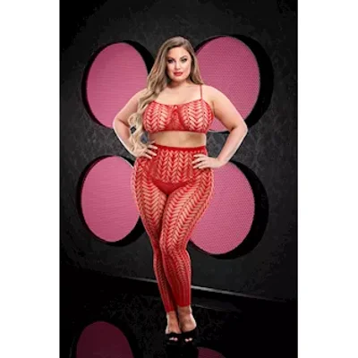 Jacquard Crop Top And Pant Set Red Os xl