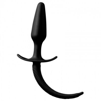 Shove Up 4 Inch Black Silicone Butt Plug with Ribbed Tail