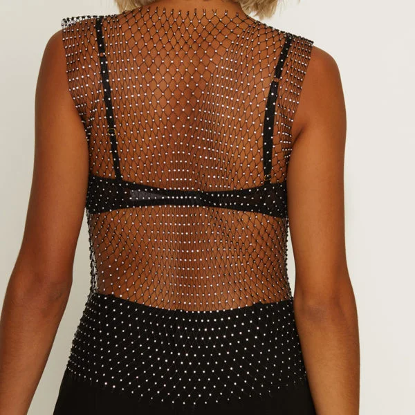 T001 Super Stylish Diamante Studded Mesh Top — image 2 of 2