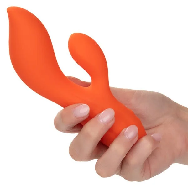 Stella Orange Liquid Silicone Dual Pleaser Curved G-Spot Rabbit Vibrator — image 8 of 12