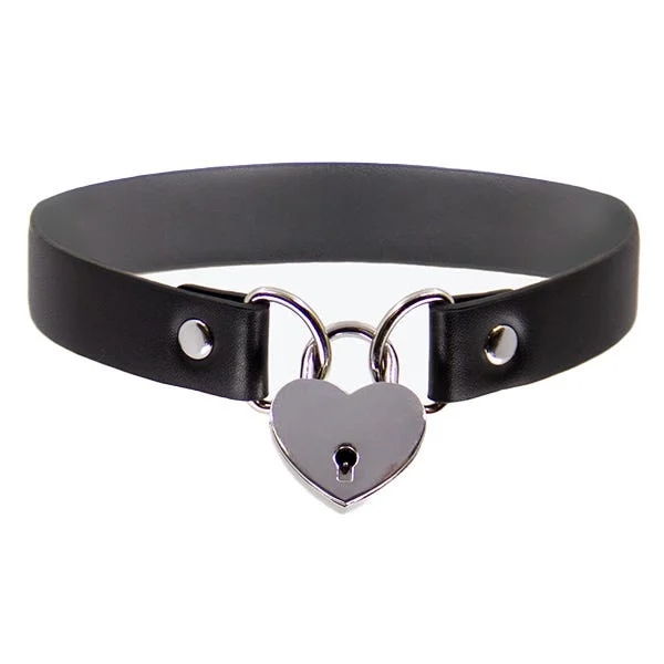 Love In Leather Silver Heart Padlock Choker — image 7 of 12