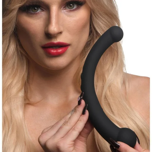 10X Vibra-Crescent Vibrating Silicone Dual-Ended Black Dildo — image 6 of 7
