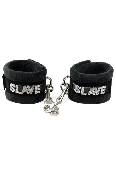Love In Leather Sparkling SLAVE Furry Handcuffs — image 8 of 10