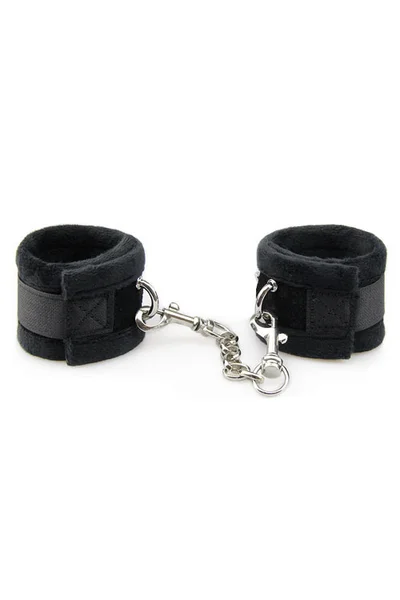 Love In Leather Sparkling SLAVE Furry Handcuffs — image 10 of 10