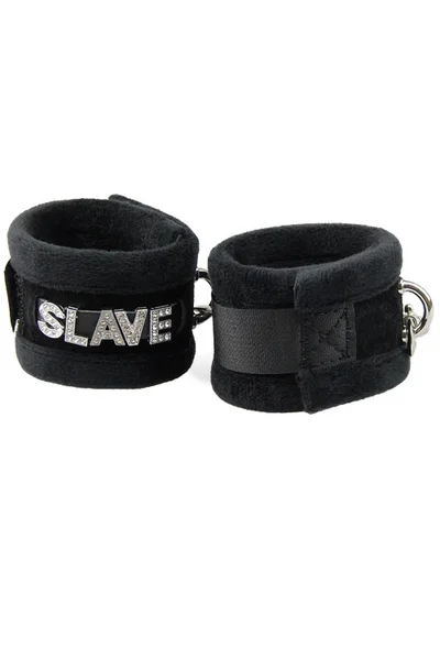 Love In Leather Sparkling SLAVE Furry Handcuffs — image 9 of 10