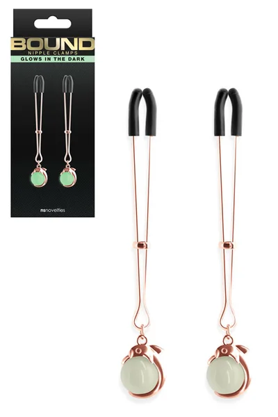 nsnovelties Bound Glow In The Dark Rose Gold Nipple Clamps