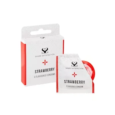 Share Satisfaction Strawberry Flavoured Condom 3 Pack Strawberry