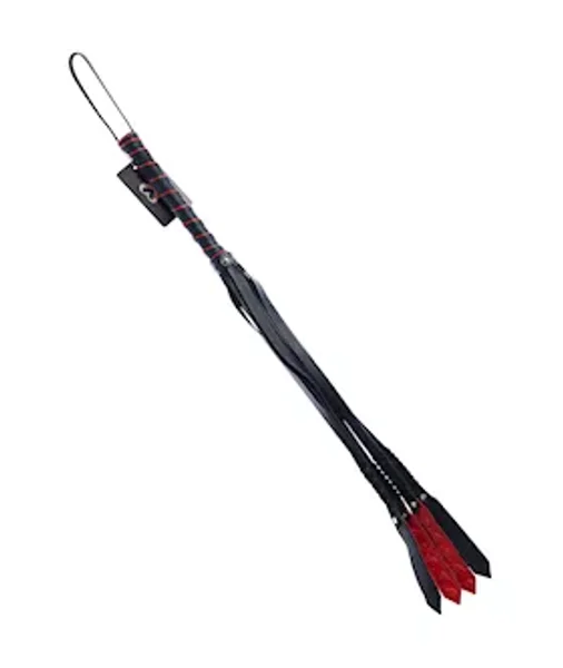 Bound X Spiked Leather Flogger With Braid Detail - Red / Black — image 4 of 6