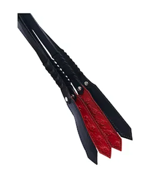 Bound X Spiked Leather Flogger With Braid Detail - Red / Black — image 6 of 6