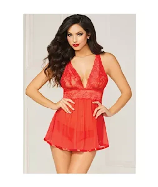 Wonderous 2-piece Babydoll Set  - Red - S/m — image 3 of 4