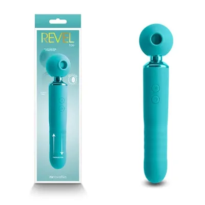 Revel Fae Teal 19 5 cm USB Rechargeable Thrusting Massage Wand w Air Pulsation