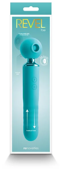 Revel Fae - Teal 19.5 cm USB Rechargeable Thrusting Massage Wand w/ Air Pulsation — image 9 of 10