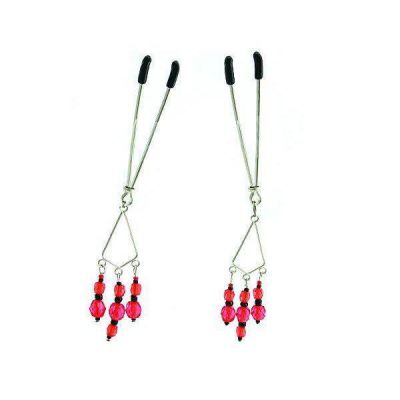 Nipple Clamp Tweezers w red Beads