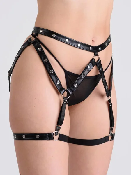 Lovehoney Fierce Wet Look Studded Suspender Garter Set — image 5 of 5